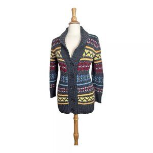 Lord & Taylor Cardigan Sweater Women S Wool Blend Fair Isle Button Shawl Collar